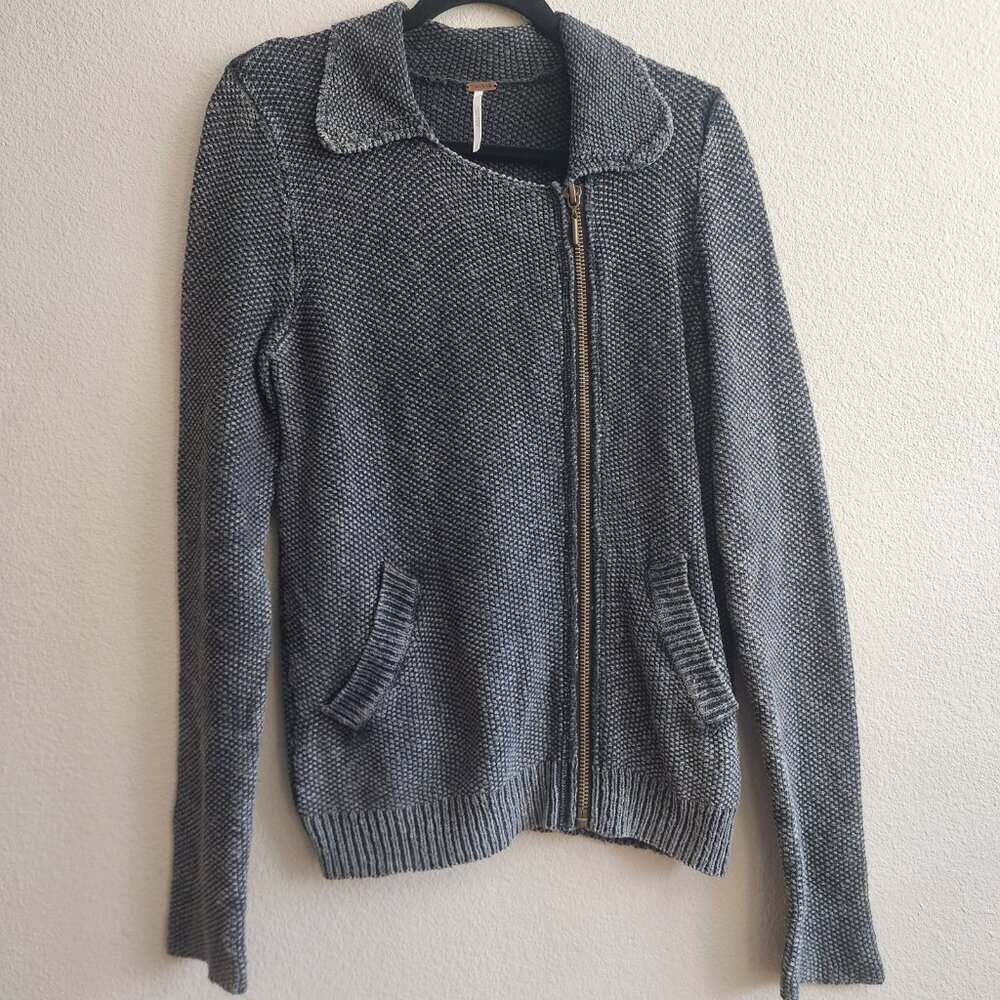 Free People Sweater Womens Large Asymmetrical Zip Knit Jacket Pockets Pullover
